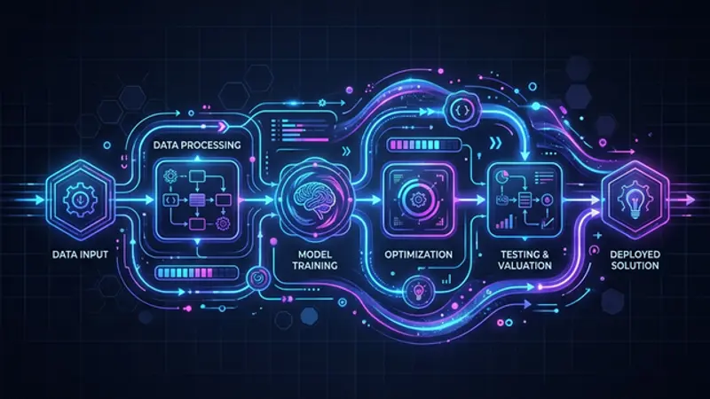 Organized workspace with implementation plans, checklists, and code flowing between a human and AI interface