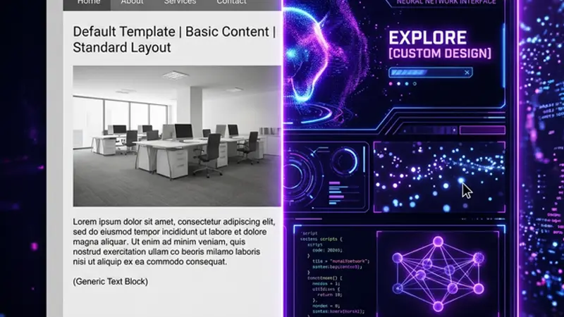 Shattered website template breaking apart to reveal a unique, creative design emerging underneath