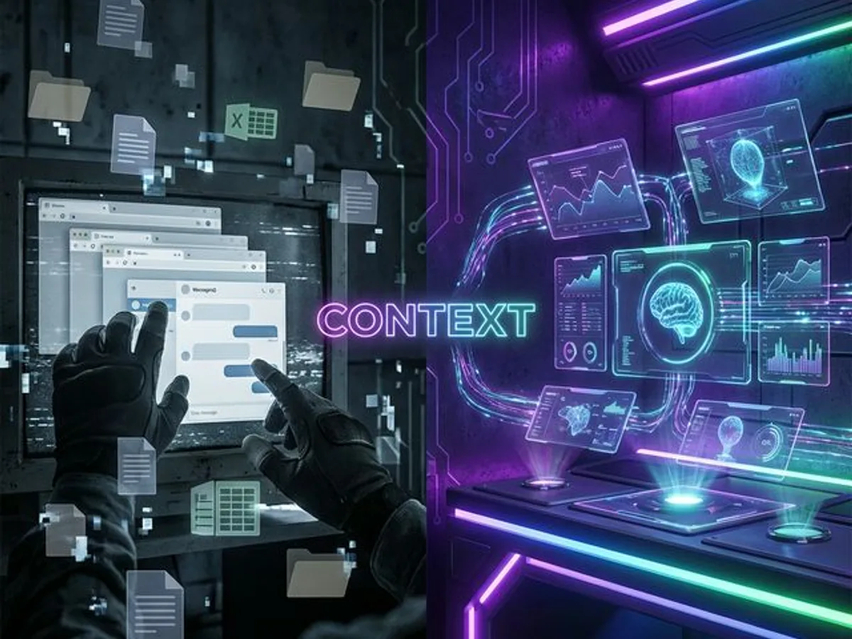 IDE workspace showing full project context with file trees, type definitions, and AI understanding the complete codebase
