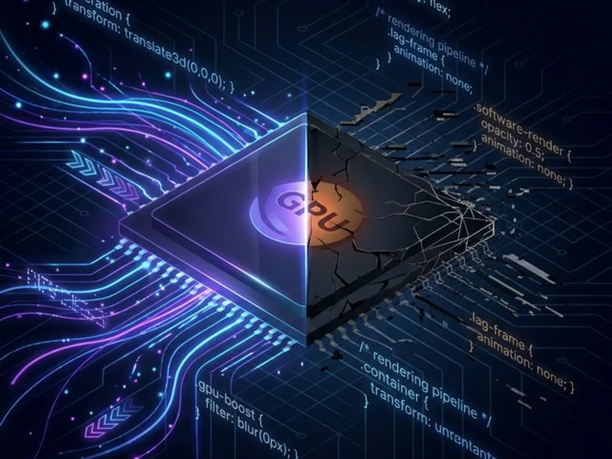 GPU hardware visualization showing compositing layers and paint operations triggered by CSS animations