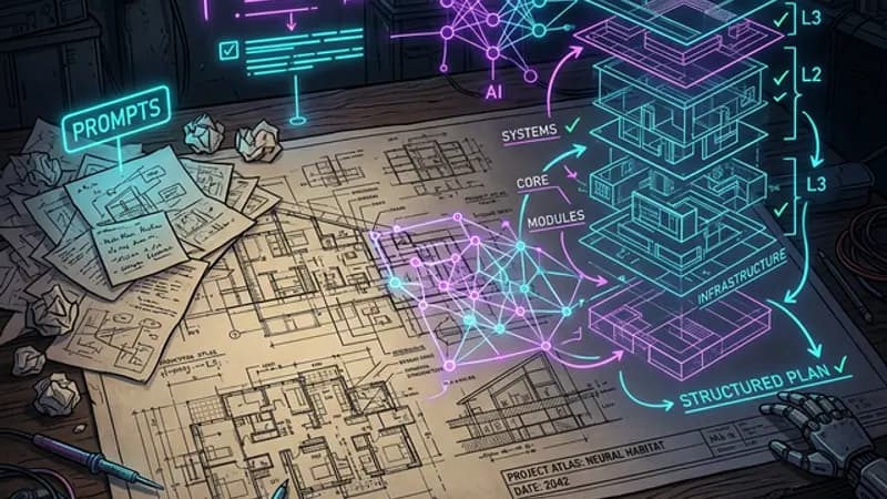 Implementation plan document with checkboxes next to a simple AI prompt, showing the plan is far more detailed