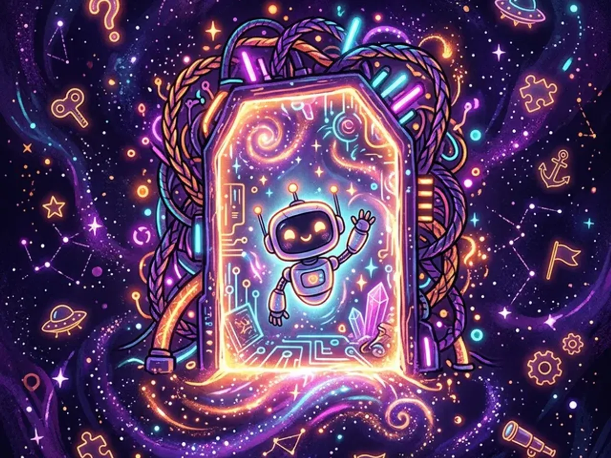 Creative 404 error page as an interactive portal with glowing animated doorway, hidden Easter eggs and playful particle effects