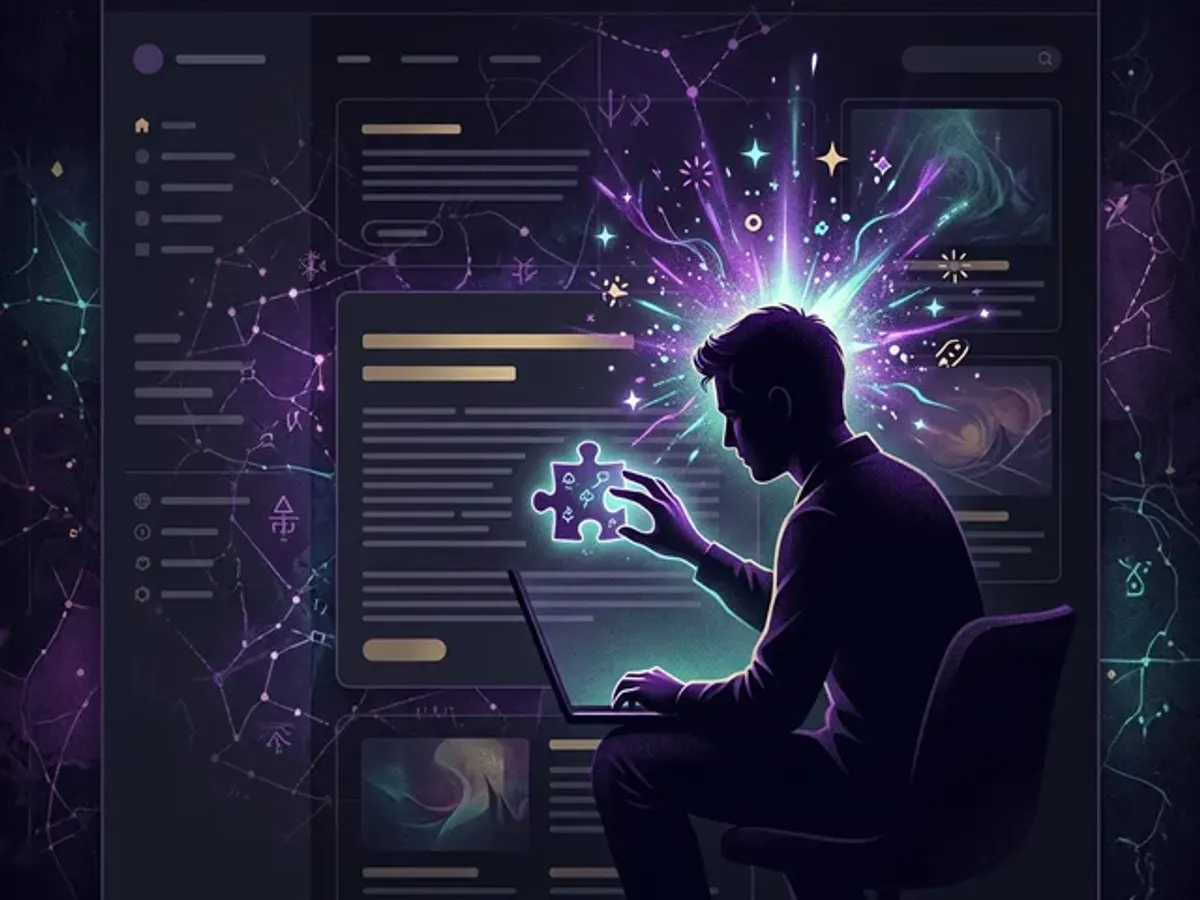 Hidden layers of interaction glowing beneath a website's calm surface — invisible gamification as ambient rewarding design