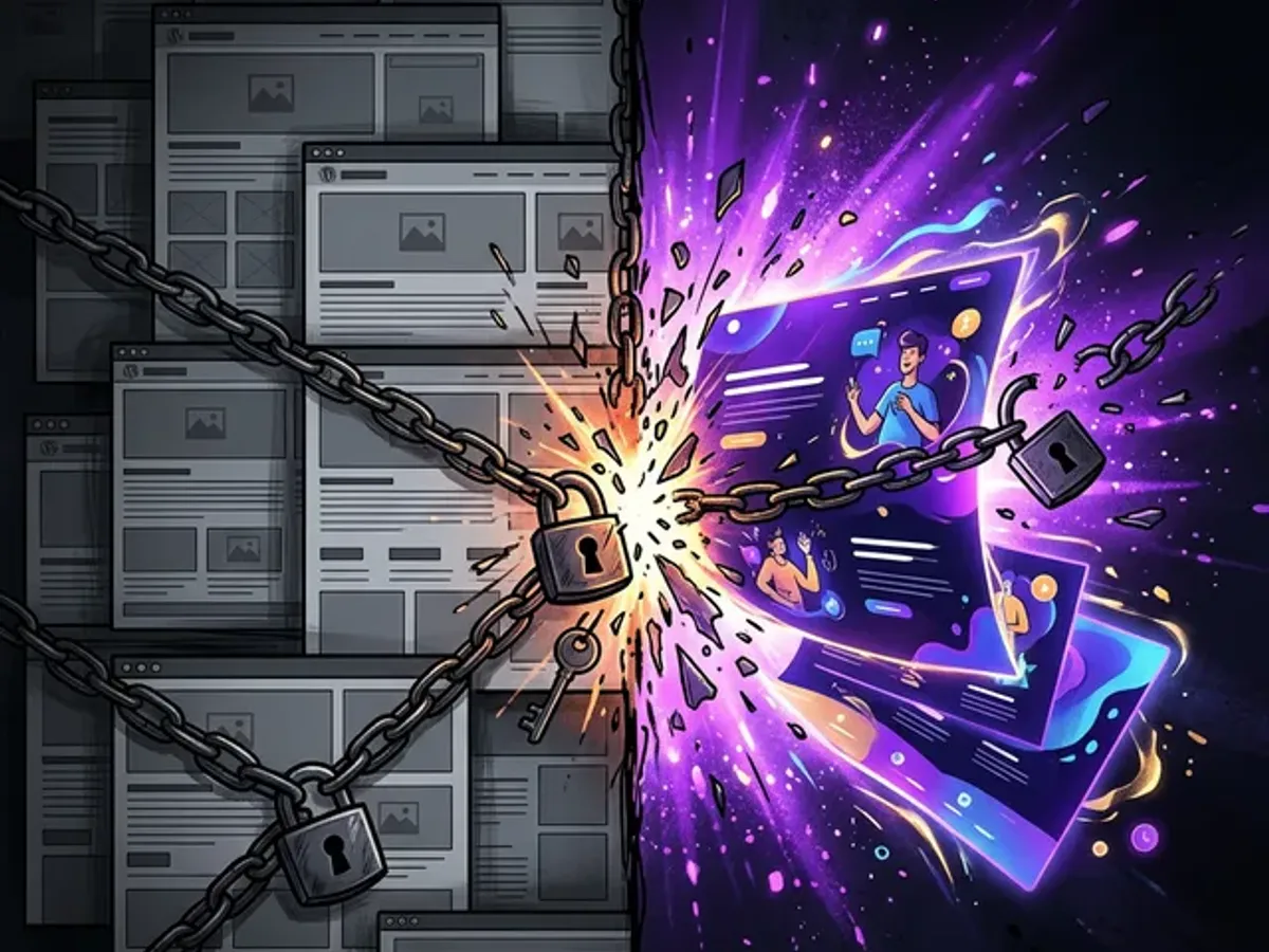 Custom website identity emerging from broken template fragments — AI builds personality, not structure