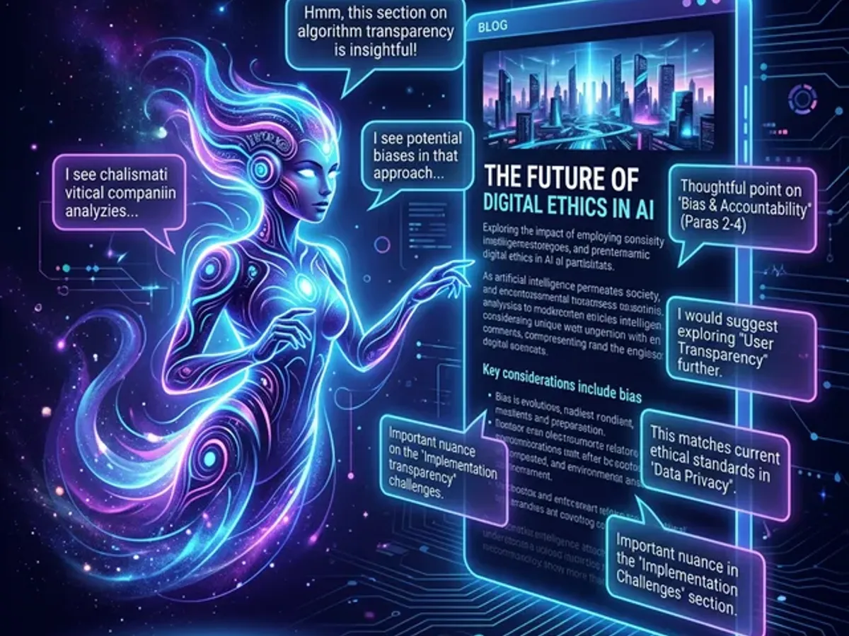 AI companion widget appearing in the bottom-right corner of a blog post, displaying a contextual comment